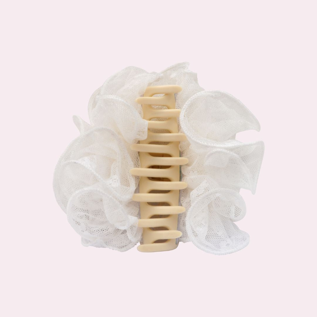 Maxi pince fleur en dentelle blanche