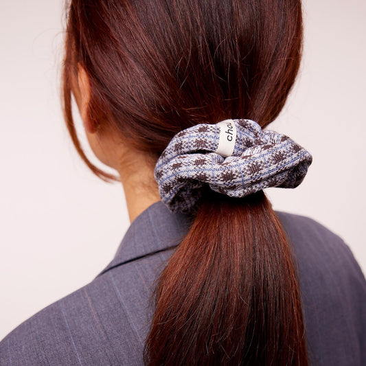 chouchou-carreau-bleu-marron-ecoresponsable