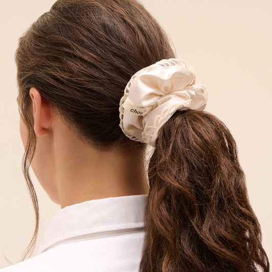 chouchou satin blanc dentelle