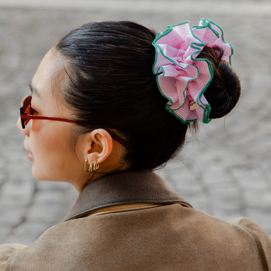 gros chouchou maxi vichy rose vert