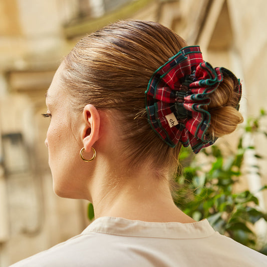Maxi chouchou tartan rouge et vert - bord vert
