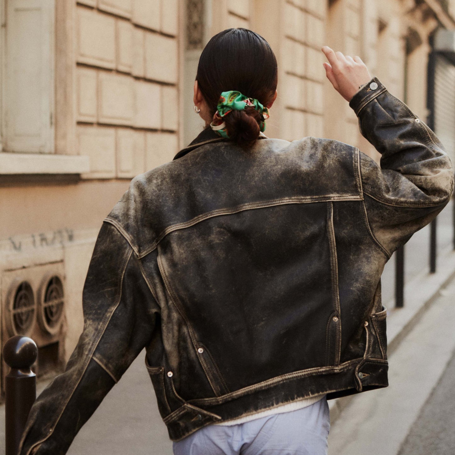 gros-chouchou-satin-motifs-vert-ecoresponsable