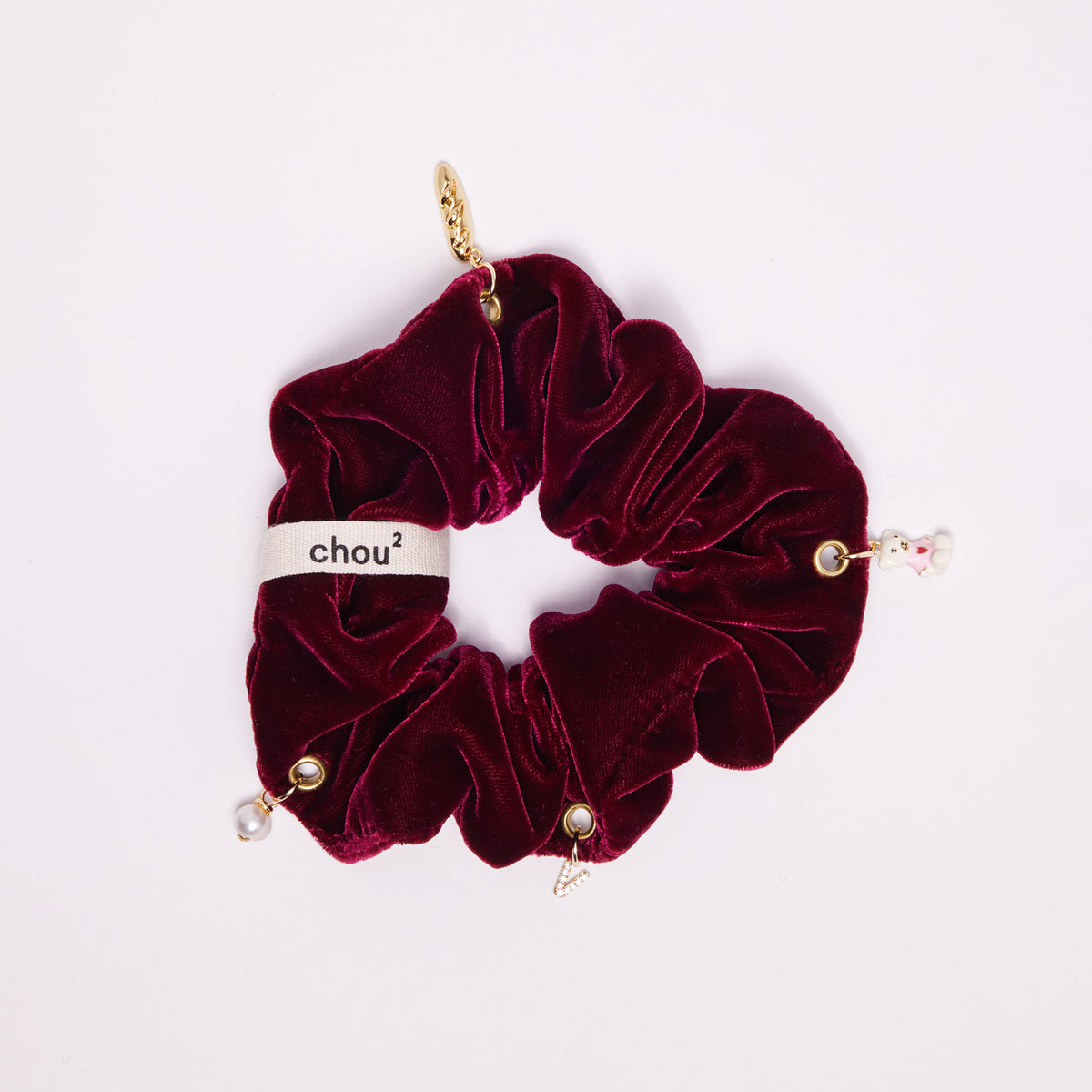 Grand chouchou en velours grenat - personnalisable