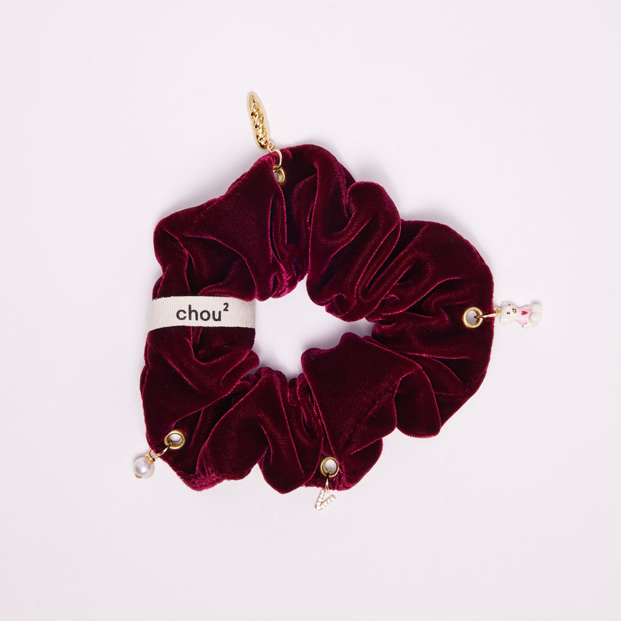 Grand chouchou en velours grenat - personnalisable