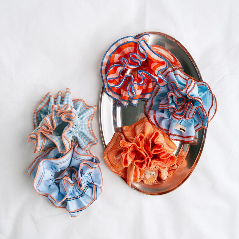 Maxi chouchou bleu rayé orange