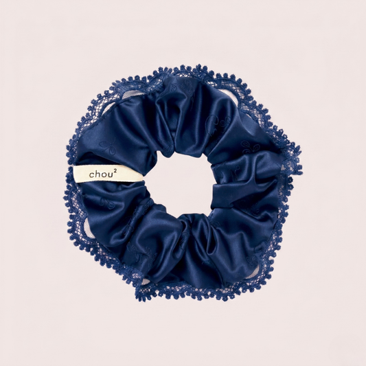 Chouchou satin bleu - Collerette dentelle bleue - Collab Simone Pérèle