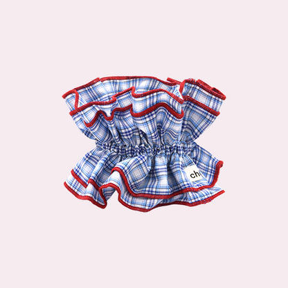 Maxi chouchou tartan bleu ciel - bord rouge