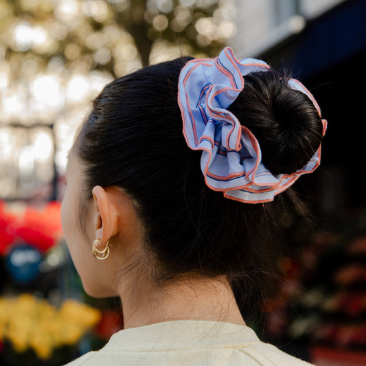 Maxi chouchou bleu rayé orange