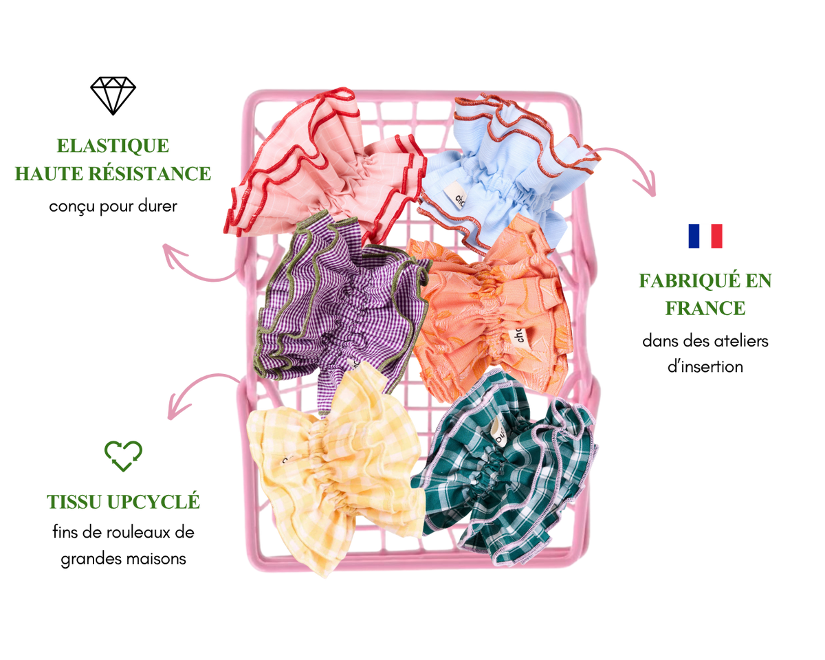 Chouchous Chou² : élastique haute résistance, fabriqués en France, tissus upcyclés