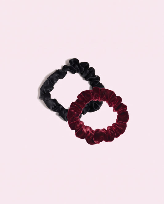 Duo de minis chouchous satin noir et velours grenat