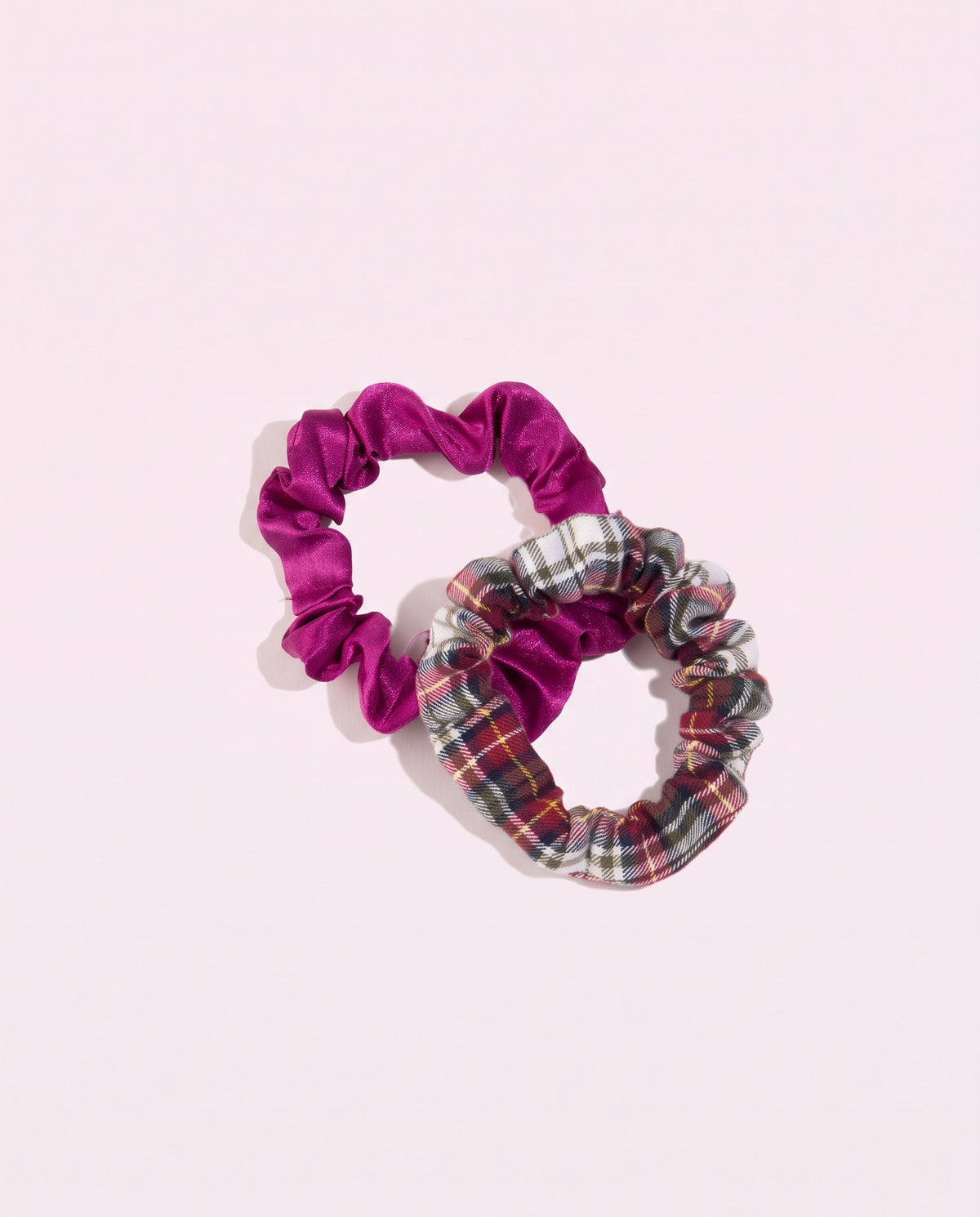 Duo de minis chouchous satin violet et tartan rouge