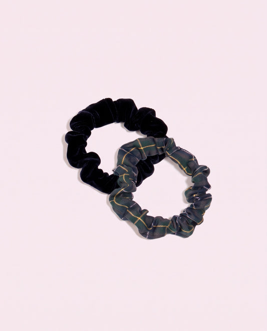 Duo de minis chouchous tartan vert et velours noir