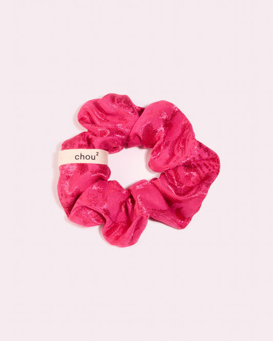 Grand chouchou en jacquard rose brillant