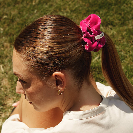 Chouchou en velours rose barbie