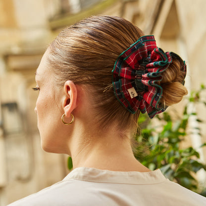 Maxi chouchou tartan rouge et vert - bord vert