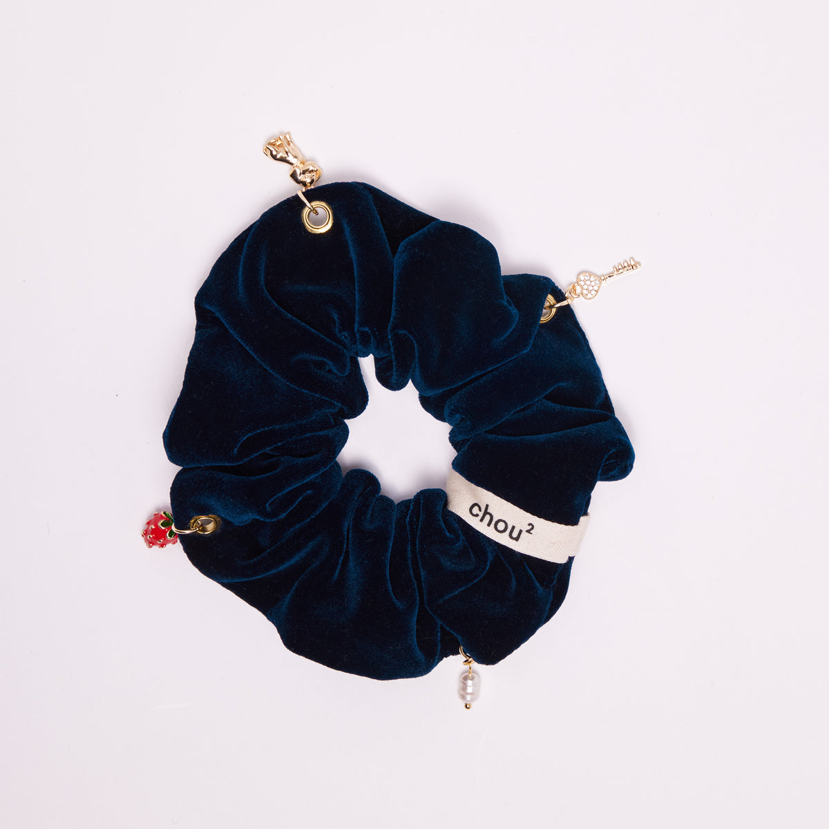 Grand chouchou en velours bleu - personnalisable