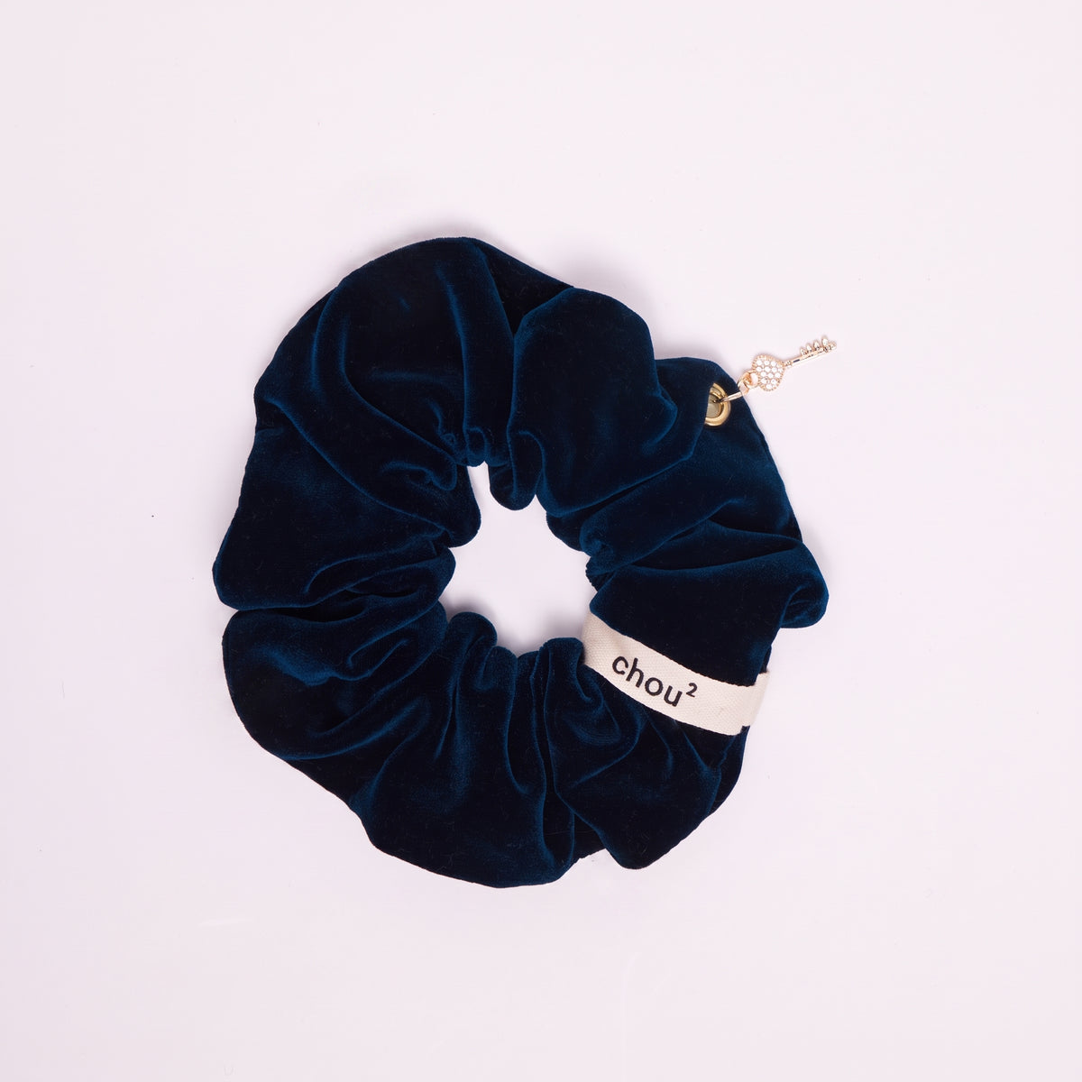 Grand chouchou en velours bleu - personnalisable