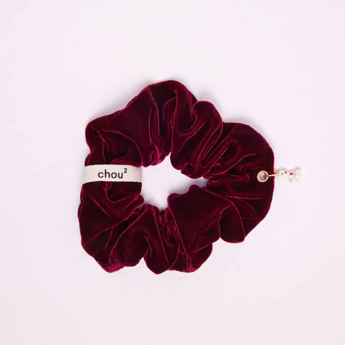 Grand chouchou en velours grenat - personnalisable
