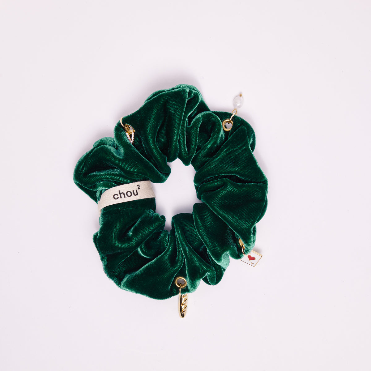 Grand chouchou en velours vert - personnalisable