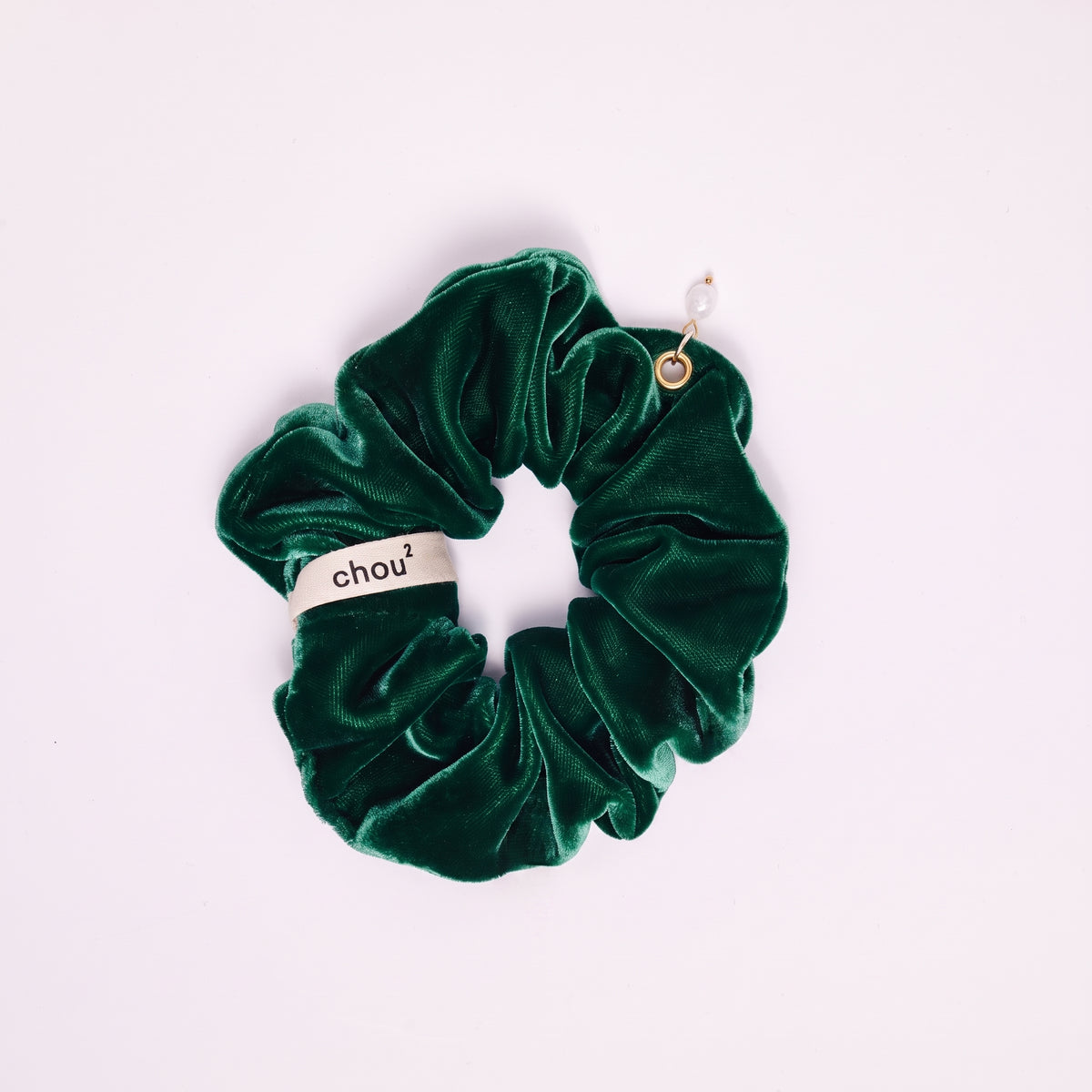 Grand chouchou en velours vert - personnalisable