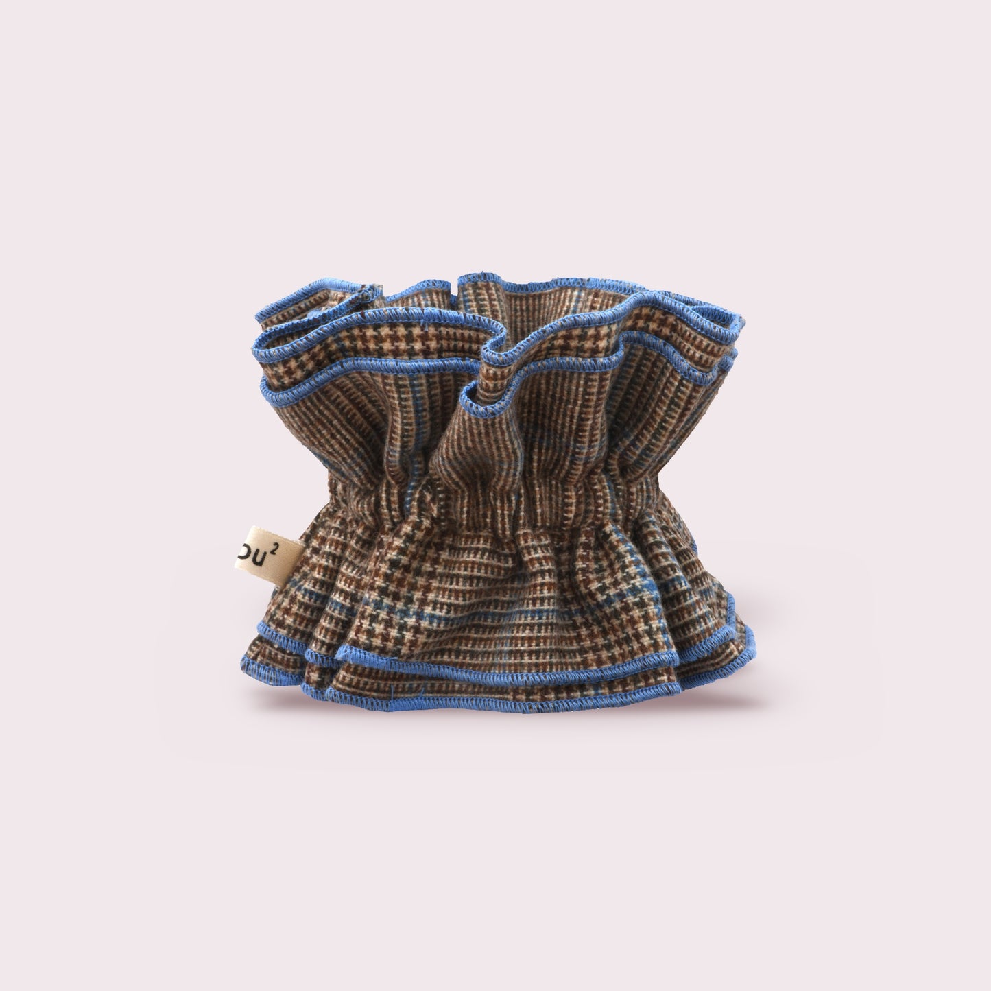 Maxi chouchou tartan marron lainé - bord bleu