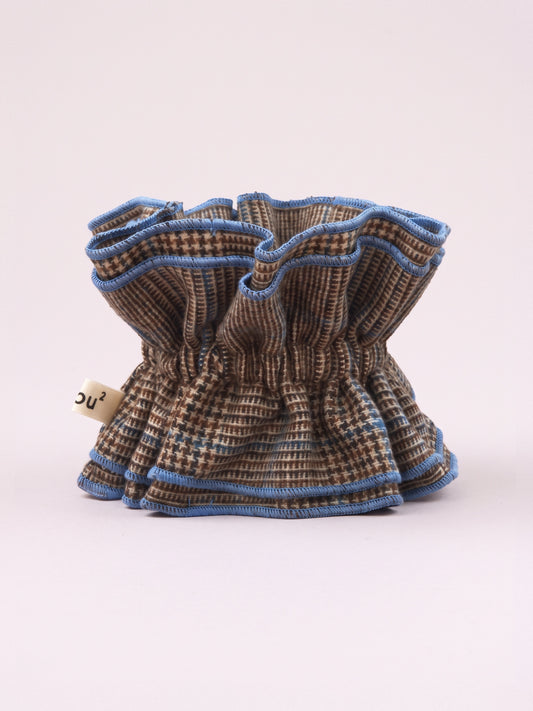 Maxi chouchou tartan marron lainé - bord bleu