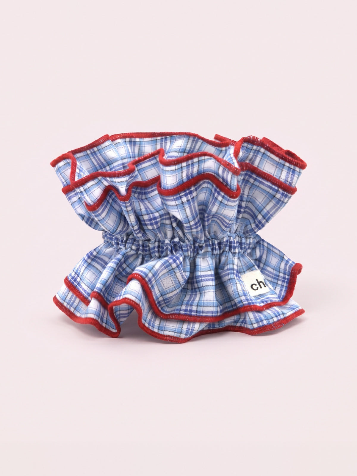 Maxi chouchou tartan bleu ciel - bord rouge