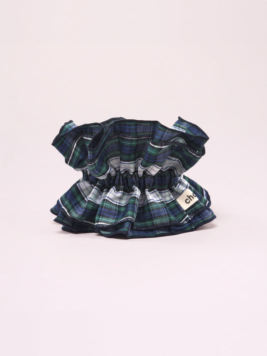 Maxi chouchou tartan bleu et vert - bord bleu