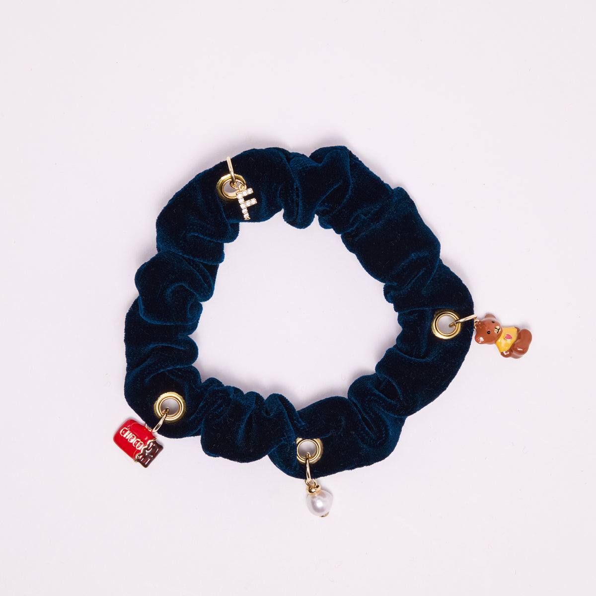 Mini chouchou en velours bleu - personnalisable