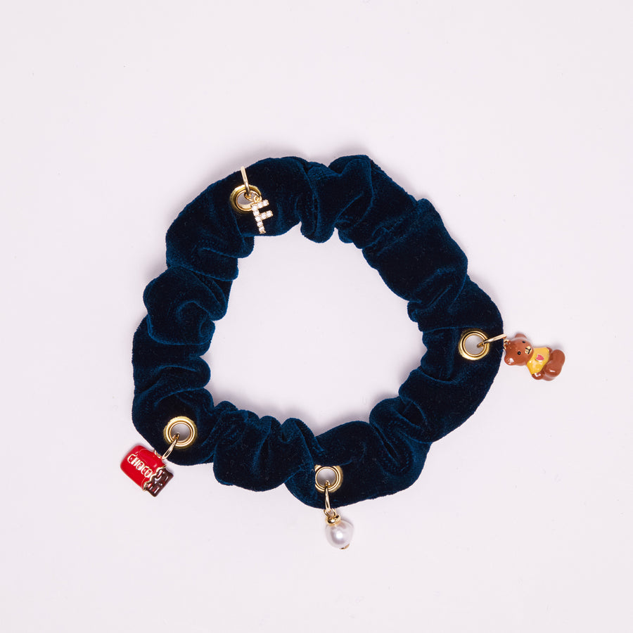 Mini chouchou en velours bleu - personnalisable