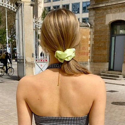 Lime green silk satin scrunchie